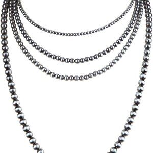 Western Jewelry Navajo Pearl Necklace Set Handmade Long Boho Layered